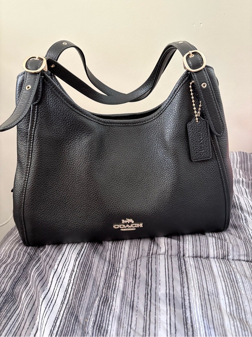 Coach Black Pebbled Leather Shoulder Bag with Gold Hardware